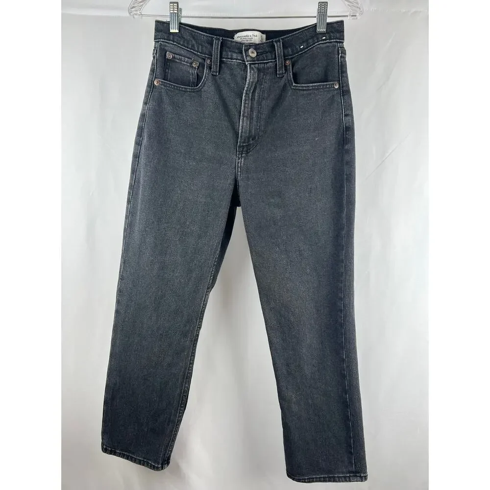 Abercrombie Ultra High Rise Ankle Straight Jeans Black Wash Size 27 Cropped - Picture 3 of 15